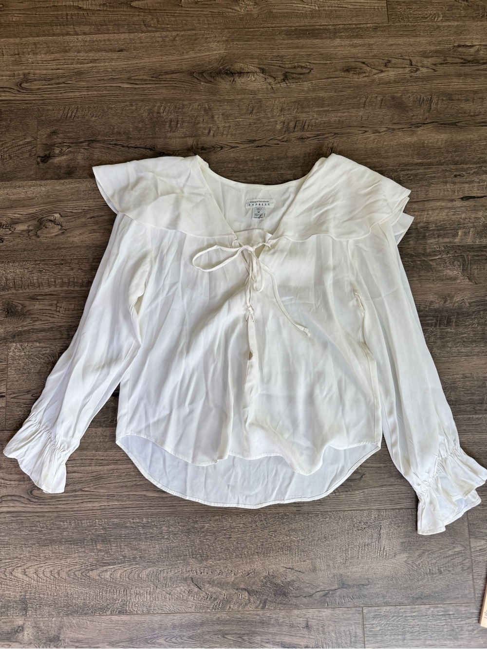 Express White Vintage Pirate Ruffle Tie-Front Long Sleeve Blouse